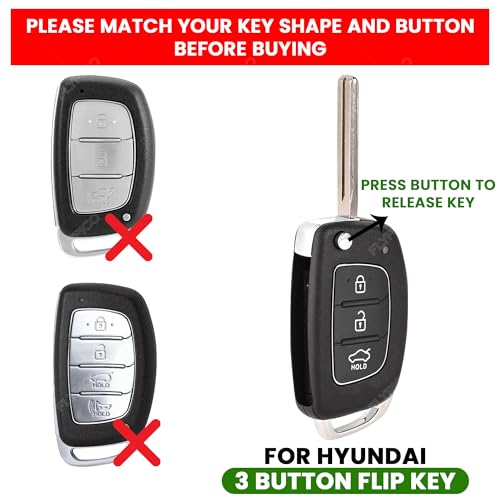 Coll of Fest Coll of Fest Metal Silicon Key Cover Compatible with Hyundai Creta | Venue | i20 Elite | Verna | Aura | i10 Grand Nios | Alcazar | Tucson | Xcent | Exter | i20 Active 3 Button Flip Key - Image 2