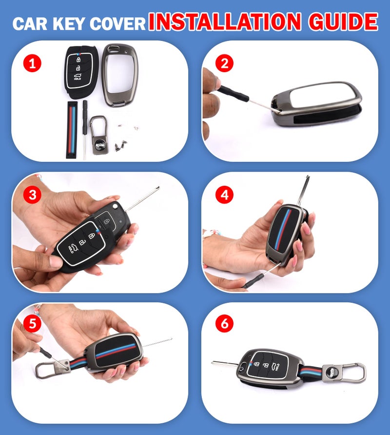 Coll of Fest Coll of Fest Metal Silicon Key Cover Compatible with Hyundai Creta | Venue | i20 Elite | Verna | Aura | i10 Grand Nios | Alcazar | Tucson | Xcent | Exter | i20 Active 3 Button Flip Key - Image 5