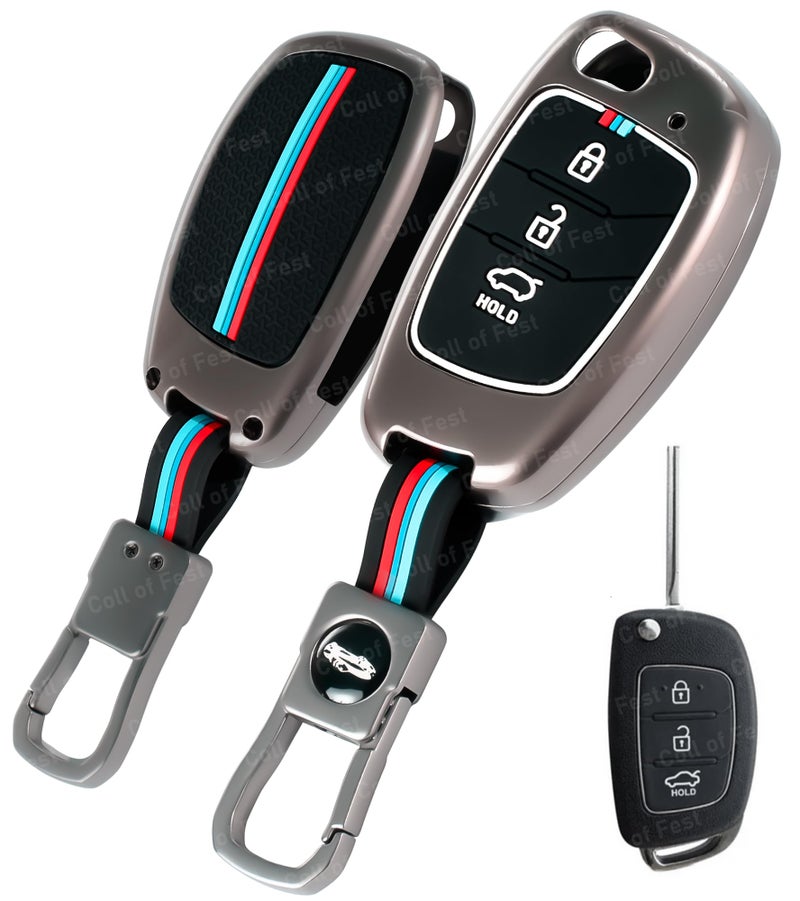 Coll of Fest Coll of Fest Metal Silicon Key Cover Compatible with Hyundai Creta | Venue | i20 Elite | Verna | Aura | i10 Grand Nios | Alcazar | Tucson | Xcent | Exter | i20 Active 3 Button Flip Key - Image 1