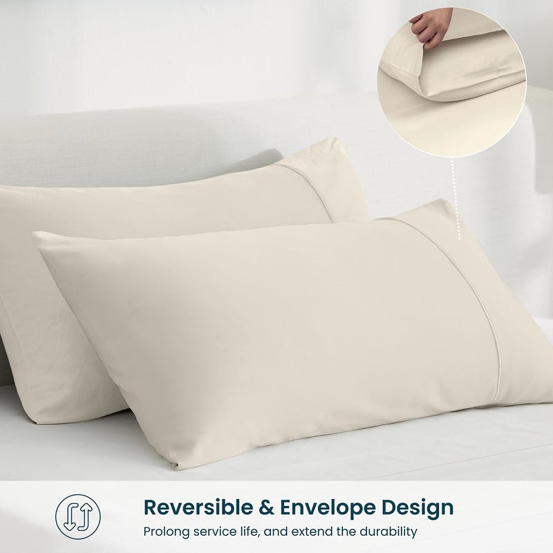 GOKOTTA Bamboo Rayon Fitted Sheet and Pillow Cases  Super Soft Cooling Fitted Sheet with 4 Elastic Corner Straps - 15"" Pocket Fitted Sheet Full Set Stay Put for Mattress - Image 4