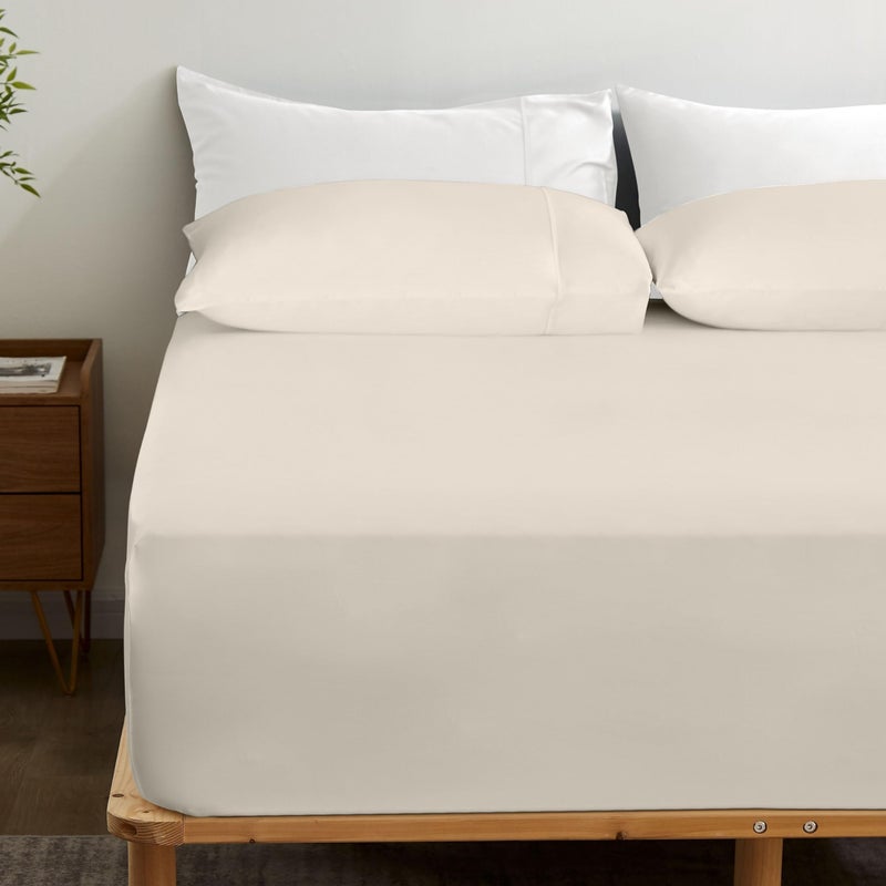 GOKOTTA Bamboo Rayon Fitted Sheet and Pillow Cases  Super Soft Cooling Fitted Sheet with 4 Elastic Corner Straps - 15"" Pocket Fitted Sheet Full Set Stay Put for Mattress - Image 1