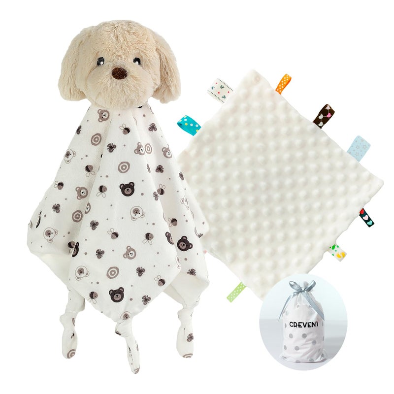 CREVENT Cozy Plush Baby Security Blanket, Loveys for Baby Girls and Boys, Birthday (Dog+Tag) - Image 1