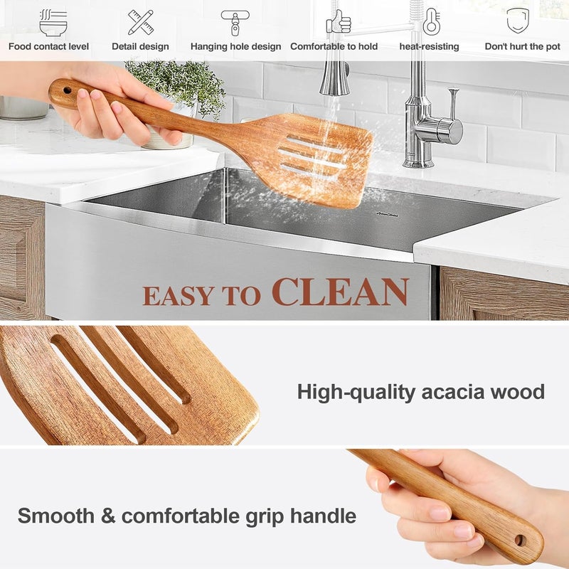 ROSOS Wooden Cooking Utensils, 6 Pieces Natural Acacia Wooden Spoons For Cooking with Non Stick & Heat Resistant Design, Wooden Kitchen Utensil Set with Hanging Hole for Stirring, Mixing, Cooking - Image 4