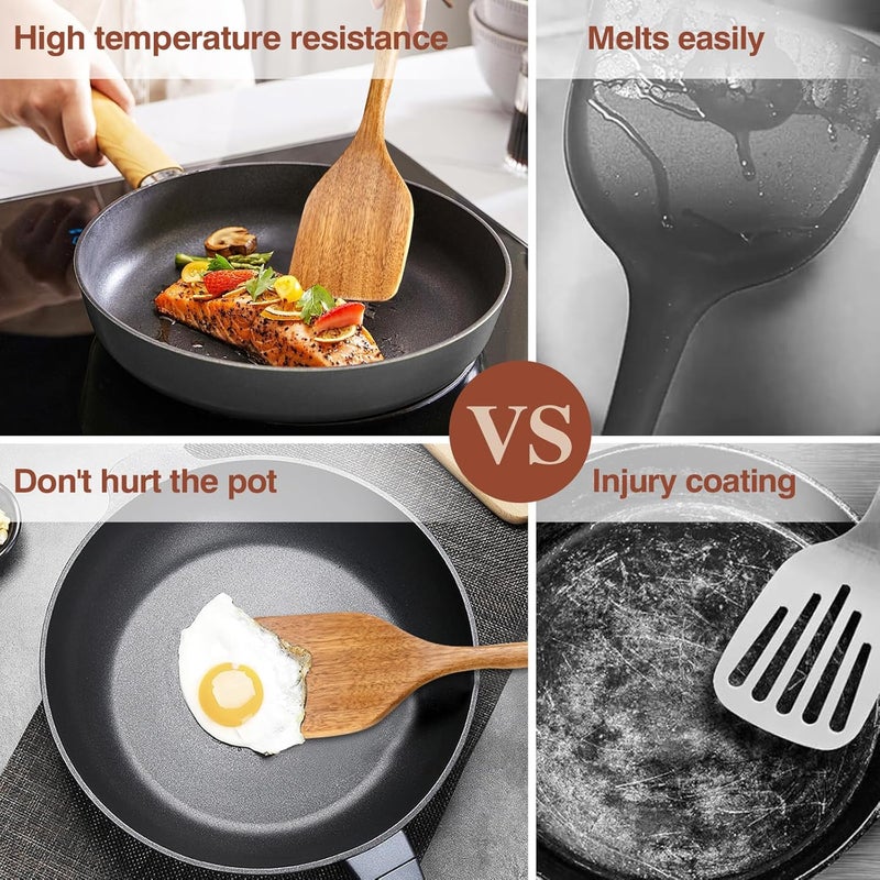 ROSOS Wooden Cooking Utensils, 6 Pieces Natural Acacia Wooden Spoons For Cooking with Non Stick & Heat Resistant Design, Wooden Kitchen Utensil Set with Hanging Hole for Stirring, Mixing, Cooking - Image 3