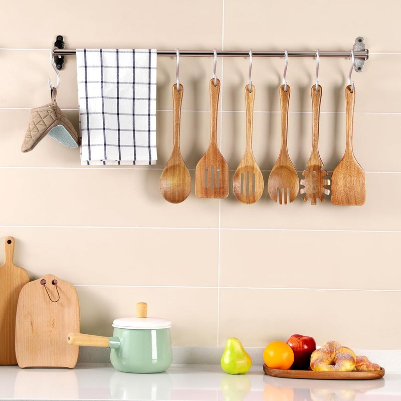 ROSOS Wooden Cooking Utensils, 6 Pieces Natural Acacia Wooden Spoons For Cooking with Non Stick & Heat Resistant Design, Wooden Kitchen Utensil Set with Hanging Hole for Stirring, Mixing, Cooking - Image 5