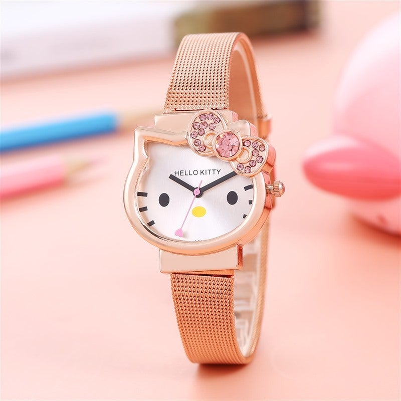 Hello Kitty Kids Watch and Bracelet Set Steel belt-Mei Jin