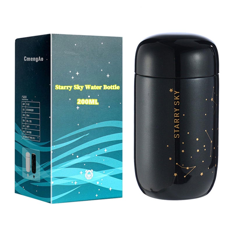 Mini Starry Sky Thermal Water Bottle 7oz Stainless Steel Vacuum Insulated Bottle Pocket Flask for Lovers black