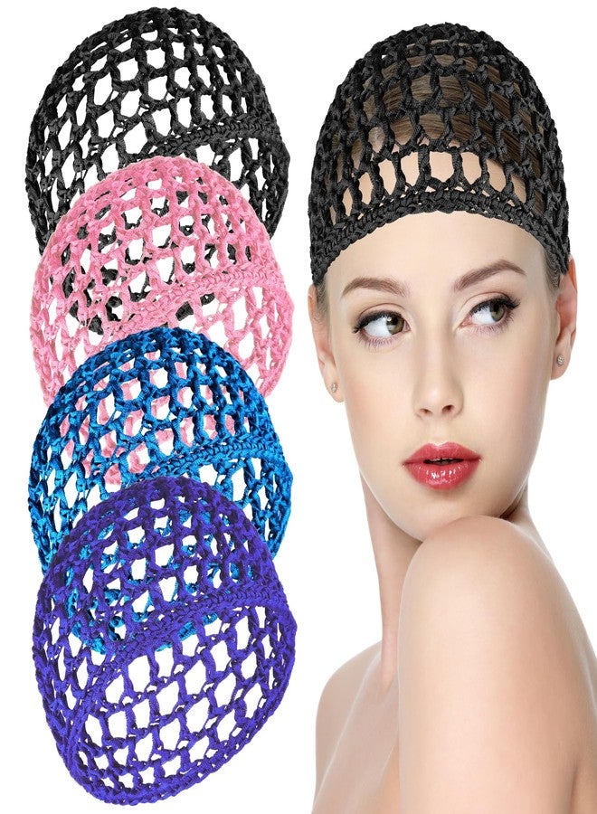 Aster 4 Pcs Mesh Crochet Hair Net, Rayon Knit Snood Hat, Hair Wrap for Sleep, Nylon Hairnet Snoods Cover Ornament for Women Sleeping(Black, Pink, Blue, Purple) - Image 1