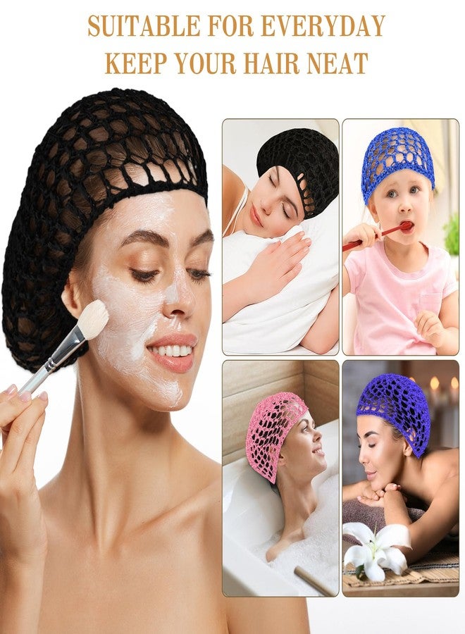 Aster 4 Pcs Mesh Crochet Hair Net, Rayon Knit Snood Hat, Hair Wrap for Sleep, Nylon Hairnet Snoods Cover Ornament for Women Sleeping(Black, Pink, Blue, Purple) - Image 4