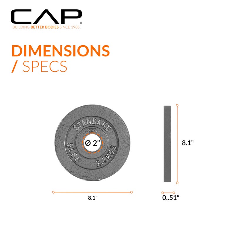 CAP Barbell Olympic 2-Inch Weight Plate, Gray, 5 LBS - 4 Plate Set - Image 4
