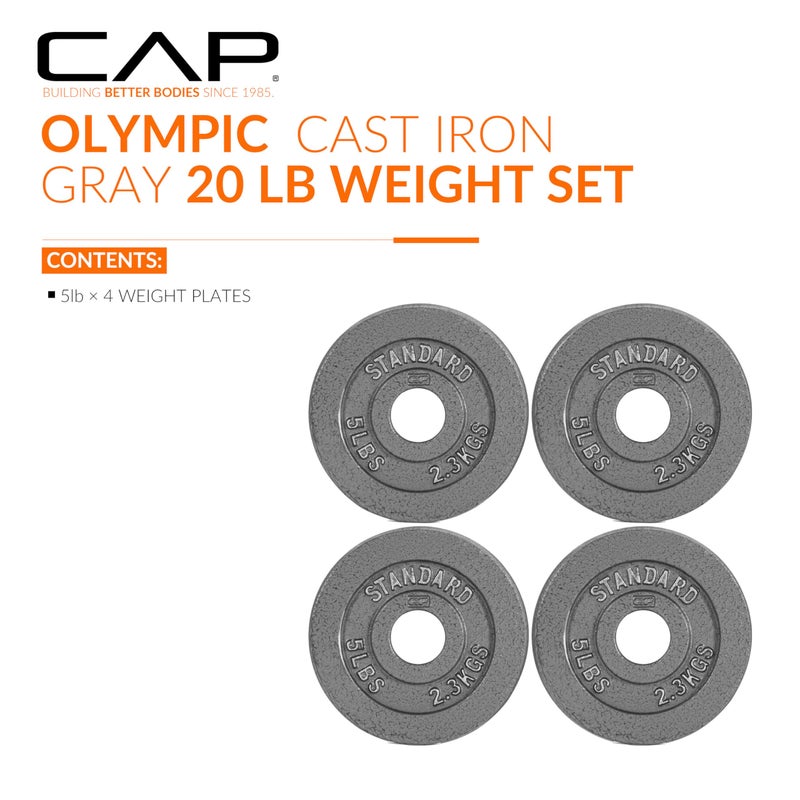 CAP Barbell Olympic 2-Inch Weight Plate, Gray, 5 LBS - 4 Plate Set - Image 2