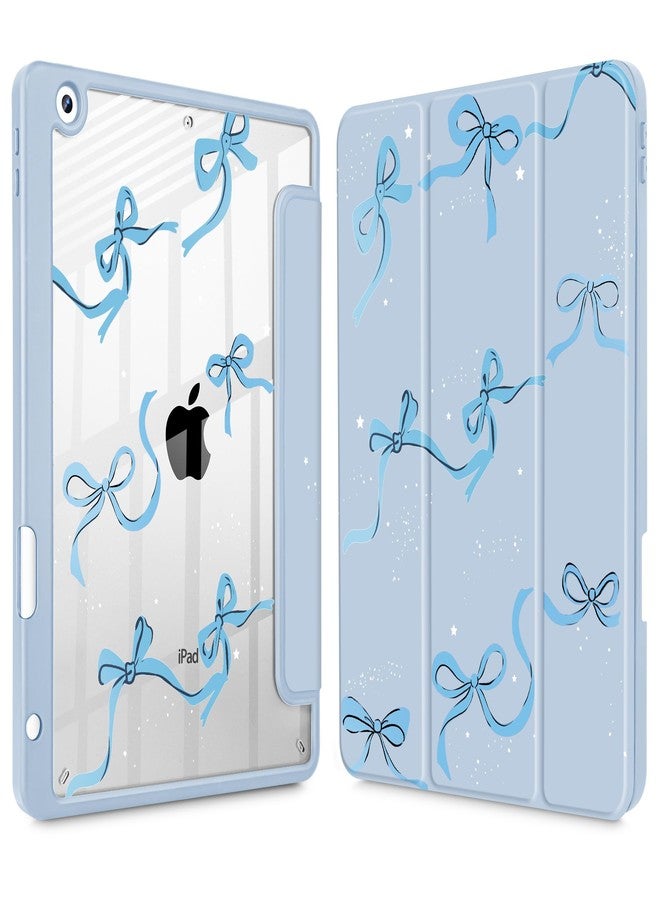May Chen for iPad 9th Generation with Pencil Holder, iPad 8th/7th Gen Case 10.2-inch, [Penceil Holder] Trifold Stand Auto Wake/Sleep Clear TPU Protection Back Cover, Blue Bows - Image 1