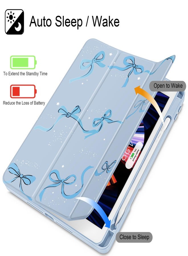 May Chen for iPad 9th Generation with Pencil Holder, iPad 8th/7th Gen Case 10.2-inch, [Penceil Holder] Trifold Stand Auto Wake/Sleep Clear TPU Protection Back Cover, Blue Bows - Image 3