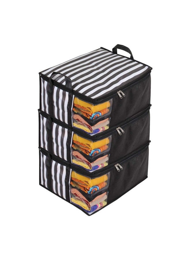 PrettyKrafts ™ Presents Non Woven Saree Cover Storage Bags For Clothes With Combo Offer Saree Organizer For Wardrobe/Organizers For Clothes/Organizers For Wardrobe Pack Of 3 - Black - Image 1