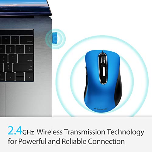 memzuoix 2.4G Portable Wireless Mouse, 1400 DPI Mobile Optical Cordless Mice with USB Receiver for Computer, Laptop, PC, Desktop, MacBook, 5 Buttons, Blue - Image 2