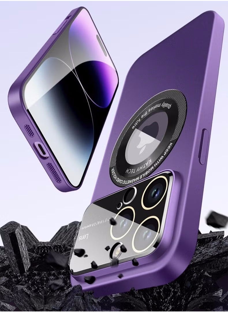 WAOKN - Magnetic Case for iPhone 15 Pro Luxury Slim Mat Magnet Ultra Thin Hard PC Shockproof Cover Ultra Thin Cover with Lanyard Purple - Image 1