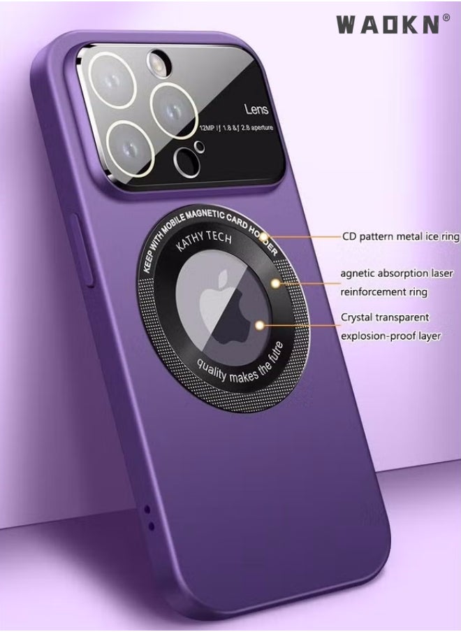 WAOKN - Magnetic Case for iPhone 15 Pro Luxury Slim Mat Magnet Ultra Thin Hard PC Shockproof Cover Ultra Thin Cover with Lanyard Purple - Image 1
