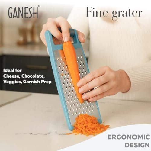 Ganesh Fine Stainless Steel Flat Vegetable Grater for Cheese, Potato, Carrot and Slicer with Non-Slip Base, Dishwasher Safe - Image 2