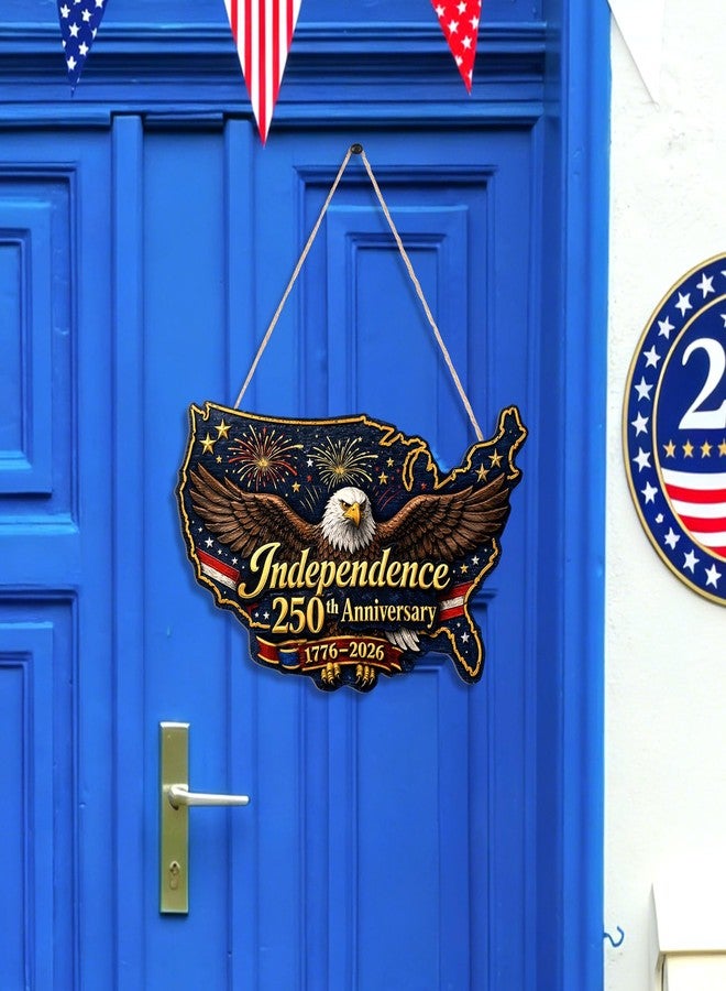 KOYILTD 250 Anniversary USA Patriotic Wreaths for Front Door, 4th of July Decorations Outdoor, 250th Anniversary Eagle Wreath, Fourth of July Red White and Blue Wreath (Map) - Image 2