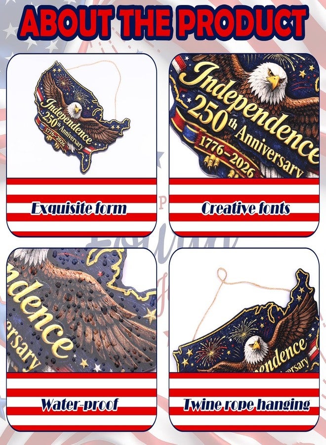 KOYILTD 250 Anniversary USA Patriotic Wreaths for Front Door, 4th of July Decorations Outdoor, 250th Anniversary Eagle Wreath, Fourth of July Red White and Blue Wreath (Map) - Image 5
