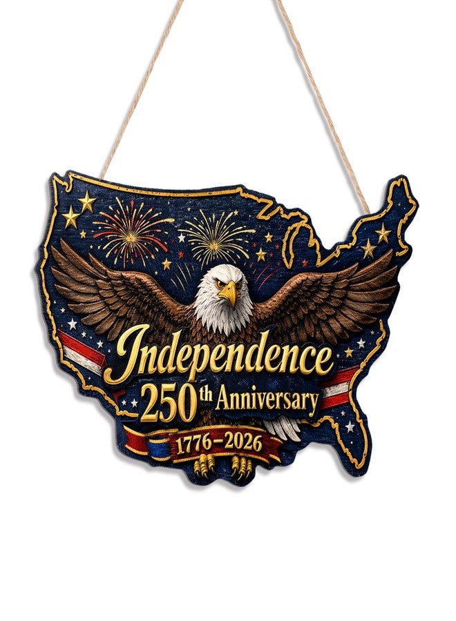KOYILTD 250 Anniversary USA Patriotic Wreaths for Front Door, 4th of July Decorations Outdoor, 250th Anniversary Eagle Wreath, Fourth of July Red White and Blue Wreath (Map) - Image 1