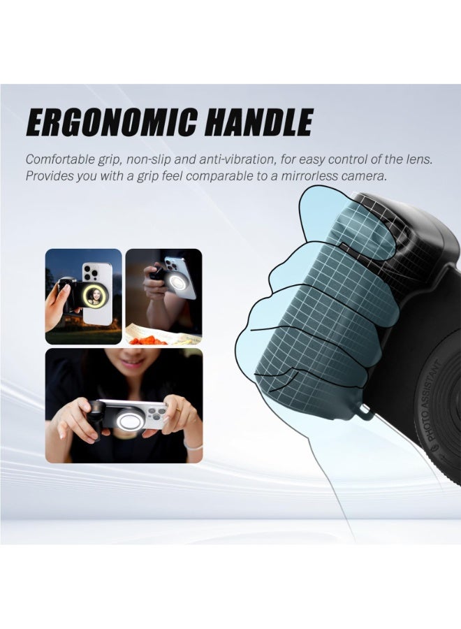 حلقة إضاءة مغناطيسية لتصوير السيلفي، مزودة بقبضة سريعة مع جهاز تحكم عن بُعد قابل للفصل بتقنية بلوتوث لأجهزة iPhone، إضاءة LED قابلة لإعادة الشحن، مقبض كاميرا هاتف ذكي، ملحقات تصوير متوافقة مع Magsafe - Image 4