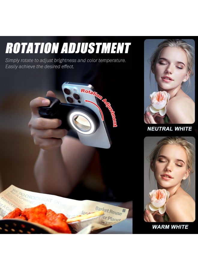 حلقة إضاءة مغناطيسية لتصوير السيلفي، مزودة بقبضة سريعة مع جهاز تحكم عن بُعد قابل للفصل بتقنية بلوتوث لأجهزة iPhone، إضاءة LED قابلة لإعادة الشحن، مقبض كاميرا هاتف ذكي، ملحقات تصوير متوافقة مع Magsafe - Image 3