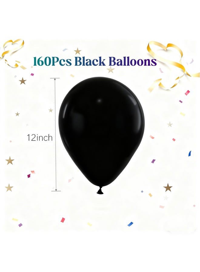 PAXILE 160pcs Black Balloons 12 Inch Matte Latex Balloons for Graduation Birthday Wedding Party Decorations - Image 2