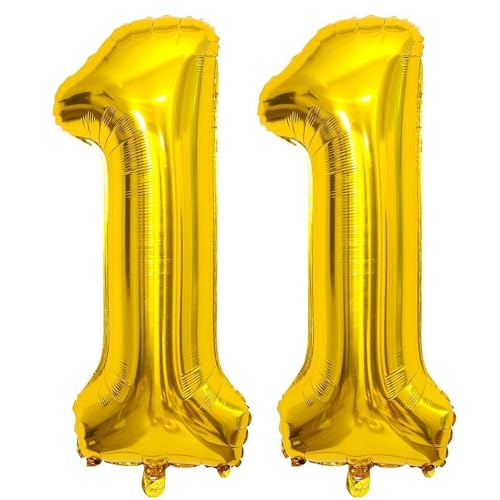 Lovoir بالونات رقم 11 ذهبية 40 بوصة بالونات عملاقة رقم 11 بالونات فويل ميار هيليوم ذهبية لاحتفالات عيد الميلاد الحادي عشر لوازم الحفلات زينة احتفالات الذكرى - Image 1