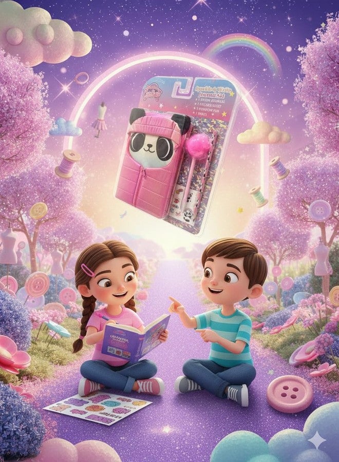 STRIDERS Sparkle & Write Journal Set for Girls - Adorable Panda Plush Diary with Pen, Stickers & Pouch | Ideal Writing, Drawing & Creative Gift for Kids, Perfect for School, Picnic & Parties - Image 3