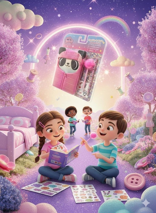 STRIDERS Sparkle & Write Journal Set for Girls - Adorable Panda Plush Diary with Pen, Stickers & Pouch | Ideal Writing, Drawing & Creative Gift for Kids, Perfect for School, Picnic & Parties - Image 5