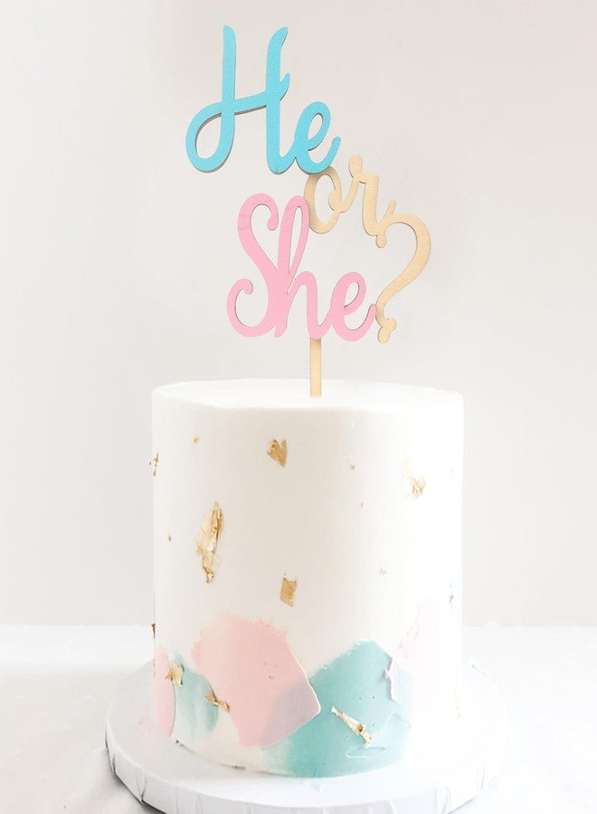 BOOMPA Gender Reveal Party Cake Toppers - Baby Shower Cake Decorations, Wooden He Or She Toppers, Blue And Pink Gender Reveal Cake Toppers - Image 5