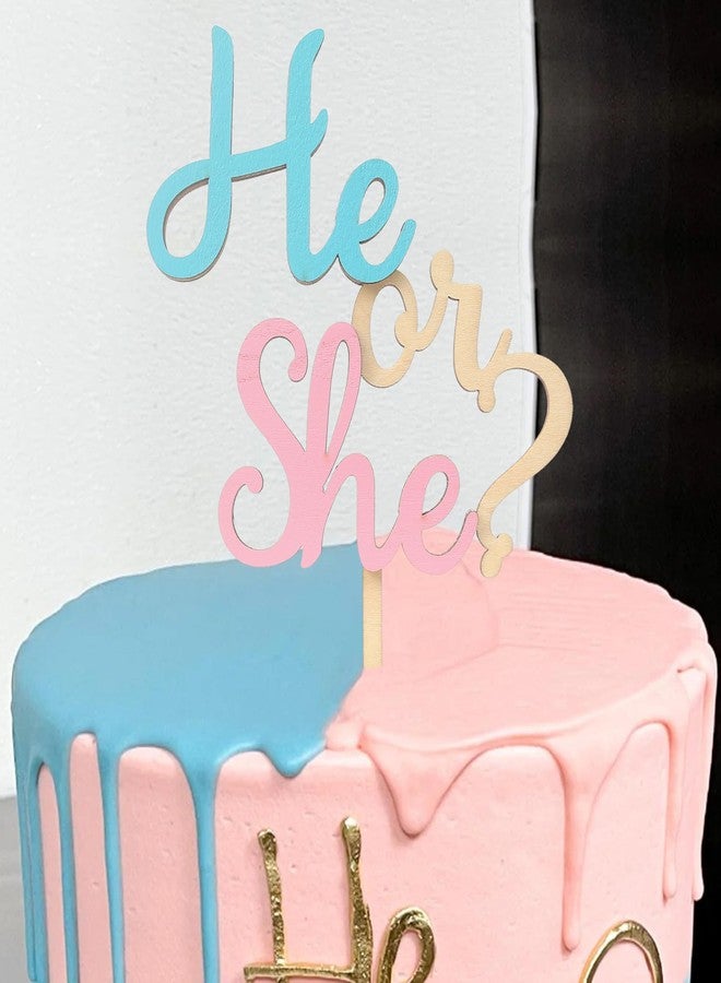 BOOMPA Gender Reveal Party Cake Toppers - Baby Shower Cake Decorations, Wooden He Or She Toppers, Blue And Pink Gender Reveal Cake Toppers - Image 3