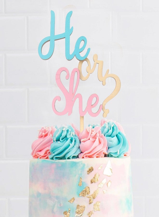 BOOMPA Gender Reveal Party Cake Toppers - Baby Shower Cake Decorations, Wooden He Or She Toppers, Blue And Pink Gender Reveal Cake Toppers - Image 4