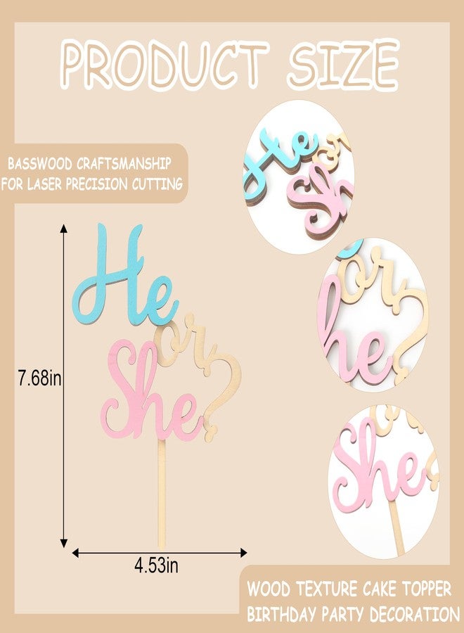 BOOMPA Gender Reveal Party Cake Toppers - Baby Shower Cake Decorations, Wooden He Or She Toppers, Blue And Pink Gender Reveal Cake Toppers - Image 2