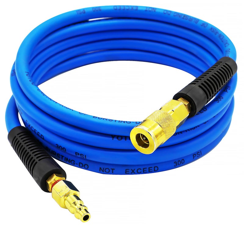 YOTOO Hybrid LeadIn Air Hose 14x10 Air Compressor Hose 300 PSI Heavy Duty Lightweight Kink Resistant AllWeather Flexibility with 14Inch Industrial Air Fittings and Bend Restrictors Blue