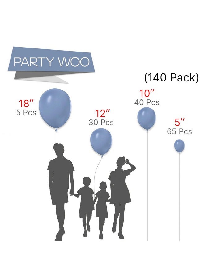 PartyWoo - PartyWoo Dusty Blue Balloons, 140 pcs Purplish Boho Blue Balloons Different Sizes Pack of 18 Inch 12 Inch 10 Inch 5 Inch Slate Blue Balloons for Balloon Garland Arch as Party Decorations, Blue-F16 - Image 1