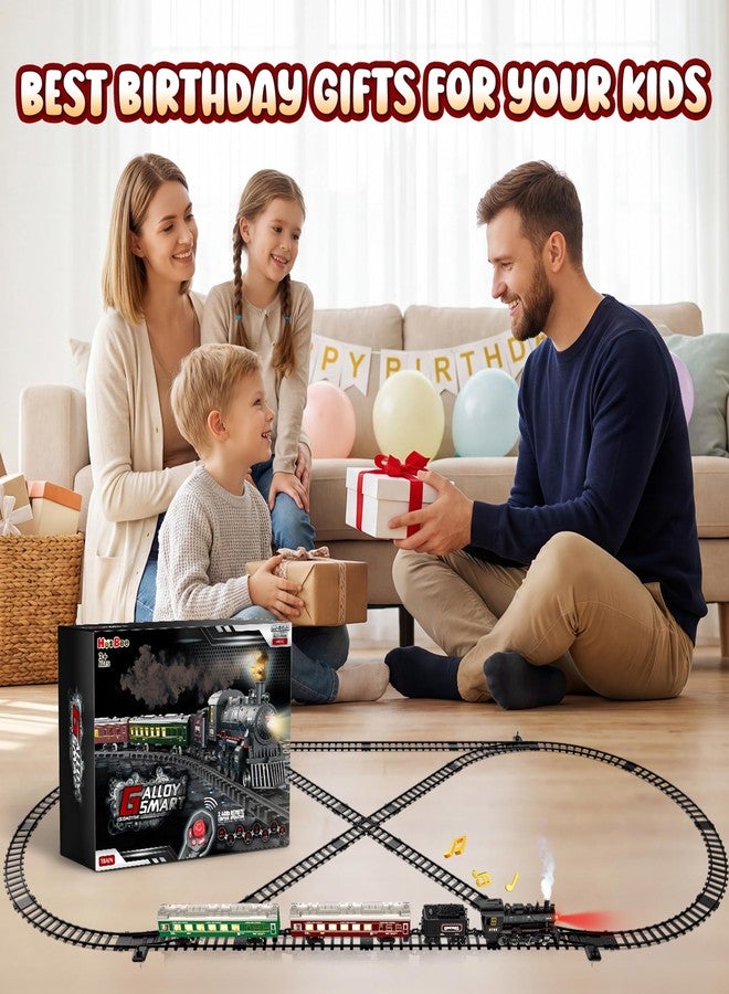 Hot Bee Train Set, Remote Control Train Toys with Luxury Track & Glowing Passenger Carriages, Metal Christmas Tree Train with Smoke, Light and Sound, Toy Train Set for 3 4 5 6 7+ Years Old Boys Gifts - Image 2