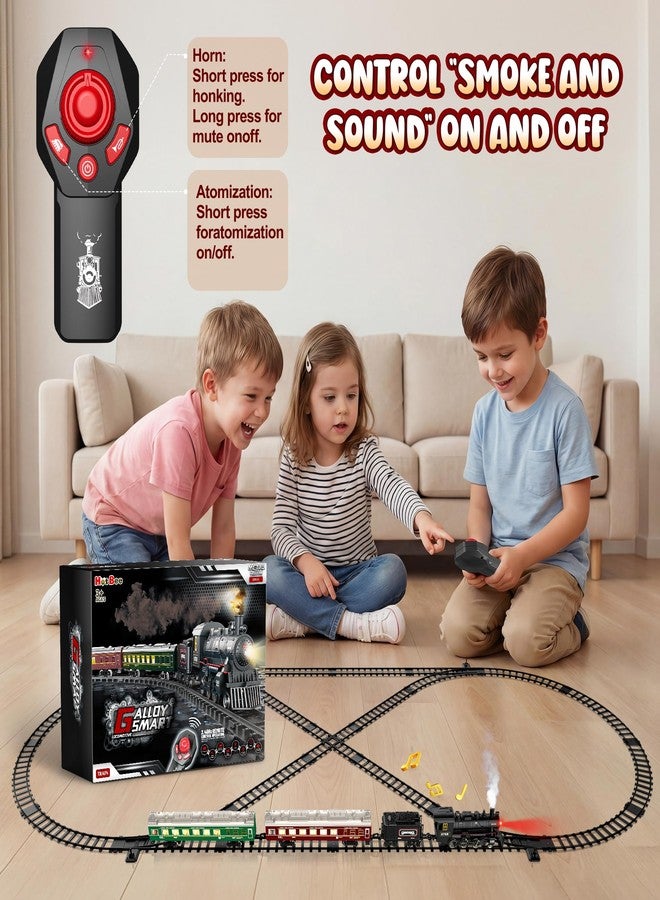Hot Bee Train Set, Remote Control Train Toys with Luxury Track & Glowing Passenger Carriages, Metal Christmas Tree Train with Smoke, Light and Sound, Toy Train Set for 3 4 5 6 7+ Years Old Boys Gifts - Image 4