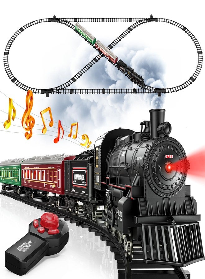 Hot Bee Train Set, Remote Control Train Toys with Luxury Track & Glowing Passenger Carriages, Metal Christmas Tree Train with Smoke, Light and Sound, Toy Train Set for 3 4 5 6 7+ Years Old Boys Gifts - Image 1