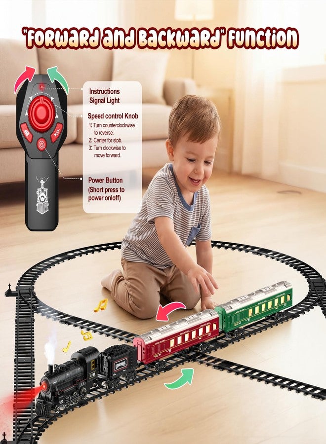 Hot Bee Train Set, Remote Control Train Toys with Luxury Track & Glowing Passenger Carriages, Metal Christmas Tree Train with Smoke, Light and Sound, Toy Train Set for 3 4 5 6 7+ Years Old Boys Gifts - Image 3