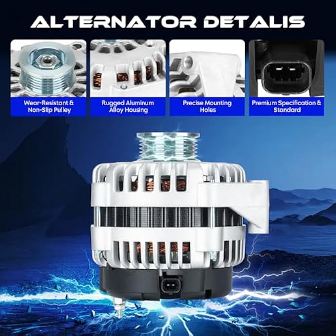 SEHNSUCHT New Alternator Replacement for Chevrolet Avalanche 1500 5.3L 2005-2006, for Escalade 6.0L 2005-2006, for Silverado 1500 2005-2007, for GMC Sierra 1500 2005-2007, 2-pin, 145A (Not for Hybrid) - Image 2