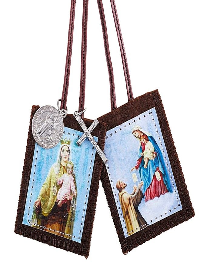 Needzo Bulk Full Color Scapulars Catholic Necklace for Men and Women, Our Lady of Mount Carmel and St Simon Stock Felt Scapular with Saint Benedict Medal and Crucifix Dangle, 24 Inches, 12 Pack - Image 2