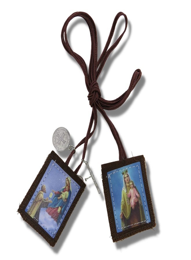 Needzo Bulk Full Color Scapulars Catholic Necklace for Men and Women, Our Lady of Mount Carmel and St Simon Stock Felt Scapular with Saint Benedict Medal and Crucifix Dangle, 24 Inches, 12 Pack - Image 3