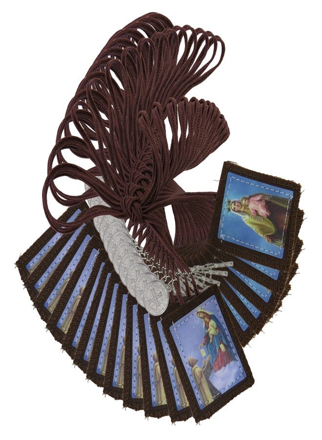 Needzo Bulk Full Color Scapulars Catholic Necklace for Men and Women, Our Lady of Mount Carmel and St Simon Stock Felt Scapular with Saint Benedict Medal and Crucifix Dangle, 24 Inches, 12 Pack - Image 1