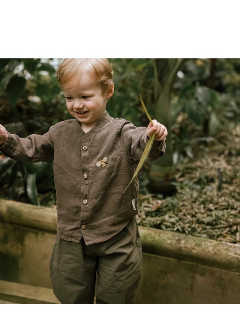 Children's Embroidered Long Sleeved Cotton Shirt Top+Pants Set  - Image 1