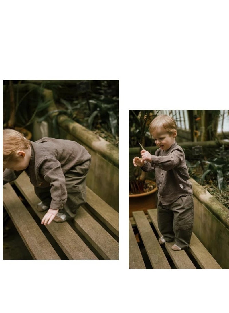 Children's Embroidered Long Sleeved Cotton Shirt Top+Pants Set  - Image 4