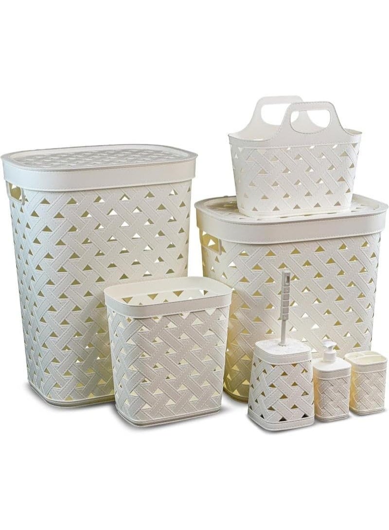 Aksa Bathroom Set 7 Pieces , white