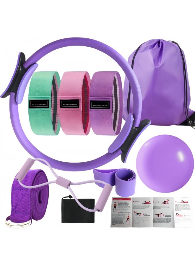 سترونج مجموعة اليوغا والبيلاتس المكونة من 10 قطع مع حلقة البيلاتس وكرة حزام رفع الورك مقاومة على شكل 8 - Image 1
