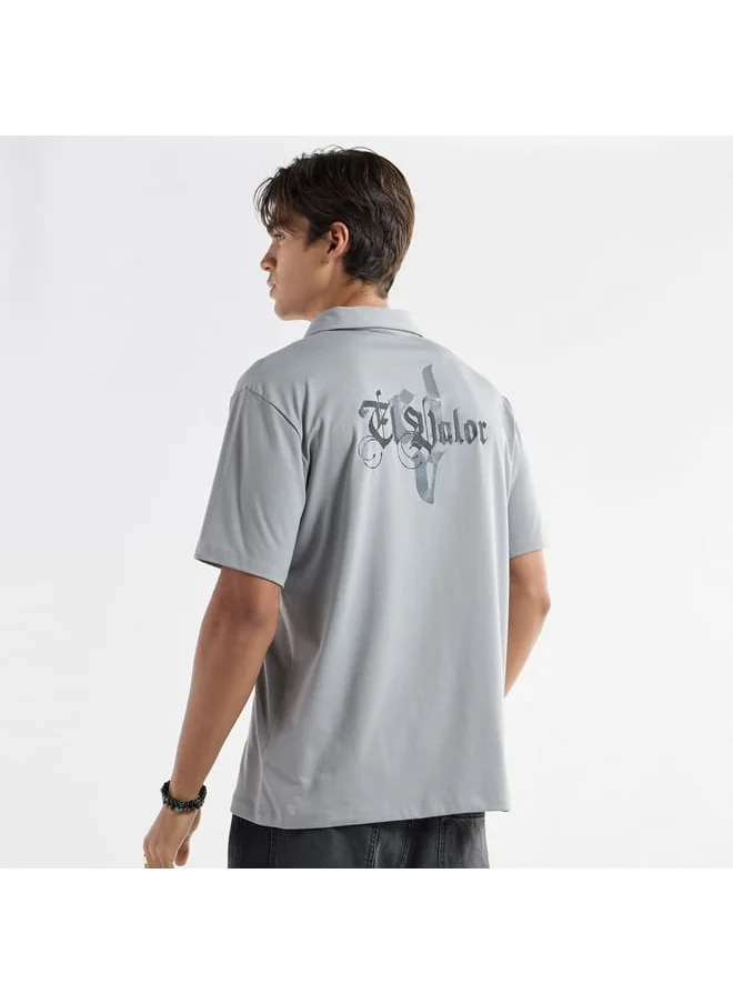 FAV Typographic Print Polo T-shirt with Short Sleeves and Zip Closure